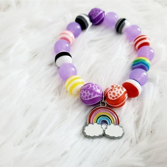 Handmade Children's Stretch Rainbow Pride Beaded Bracelet - Picture 10 of 14